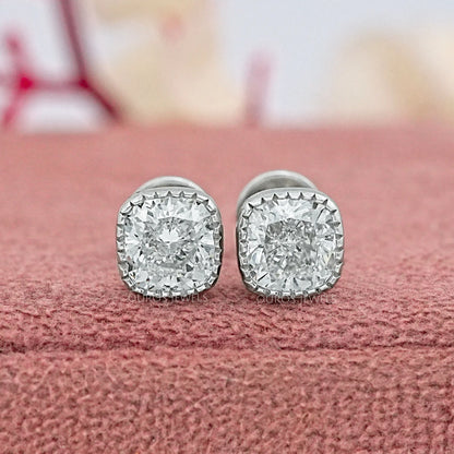 Milgrain Cushion Lab Grown Diamond Stud Earrings Earrings