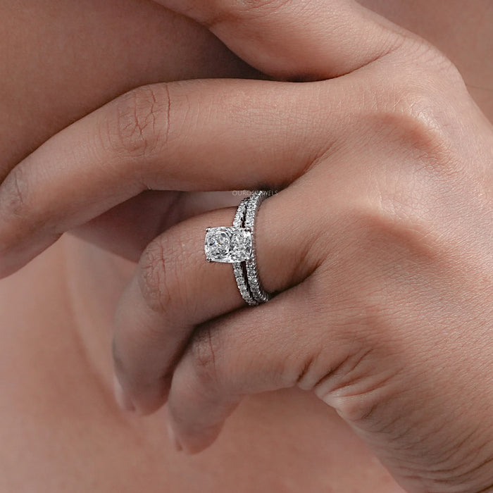 Cushion Cut Lab Grown Diamond Two-Piece Ring Set