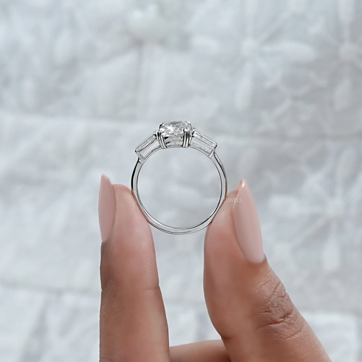 Three Stone Old Mine Cushion Cut Diamond Engagement Ring Ring