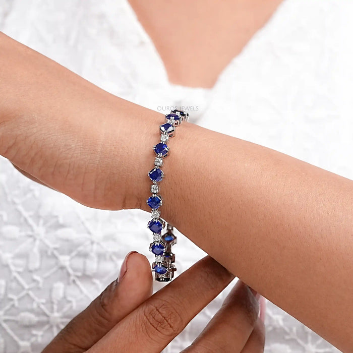 Alternating Cushion Sapphire and Diamond Link Bracelet
