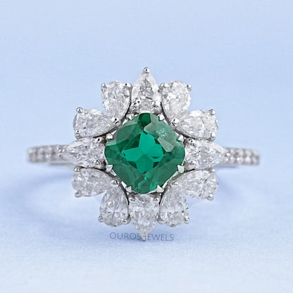 Gemstone Cushion Shape Halo Diamond Ring