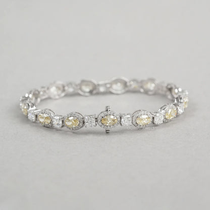 Yellow Oval Cut Halo Lab Grown Diamond Bracelet Bracelet