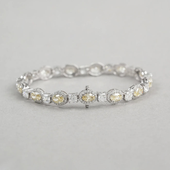 Yellow Oval Cut Halo Diamond Tennis Bracelet