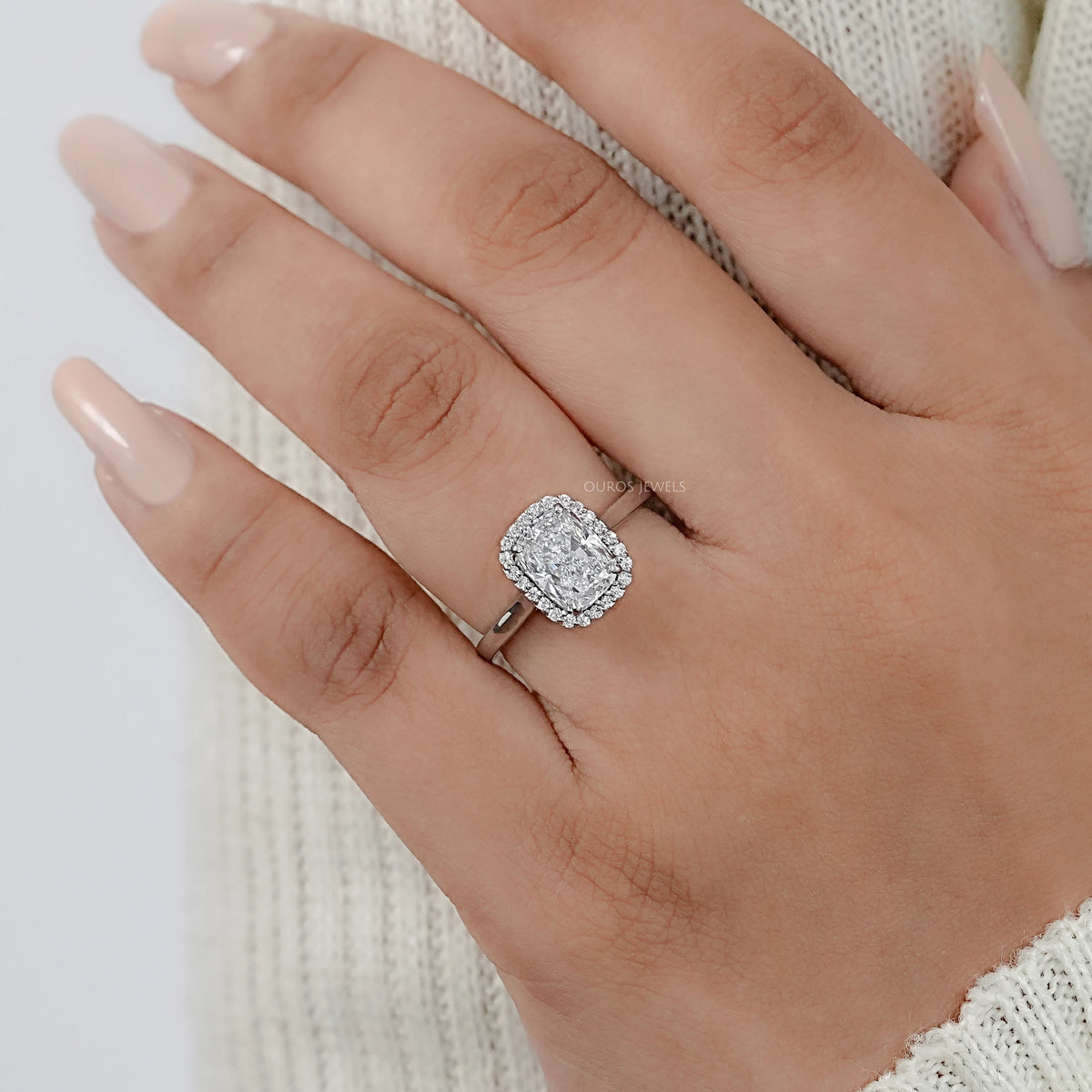 Cushion Cut Halo Lab Grown Diamond Ring Ring
