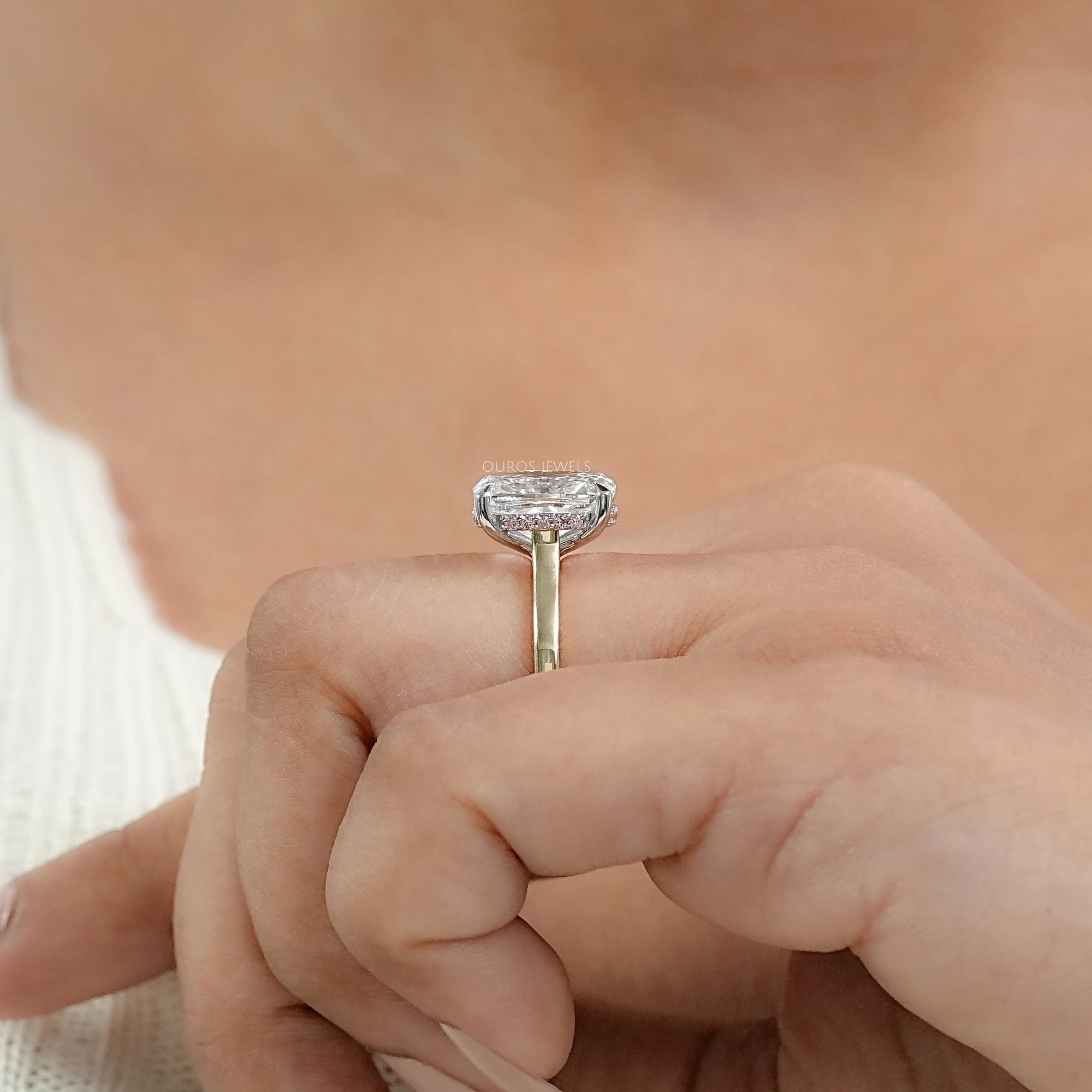 Cushion Lab Diamond Pink Hidden Halo Solitaire Ring Rings