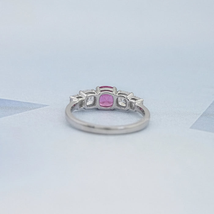 Five Stone Pink Square Cushion Cut Engagement Ring