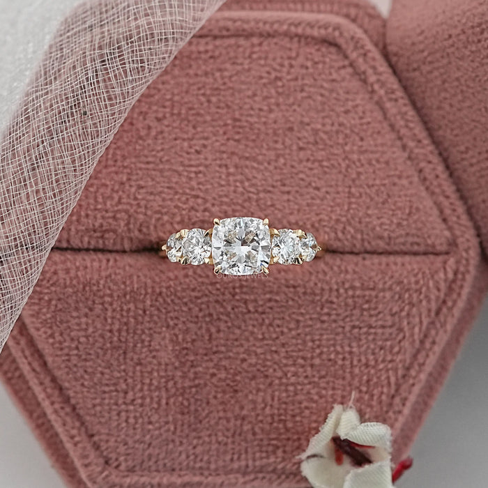 Five Stone Cushion Lab Grown Diamond Engagement Ring