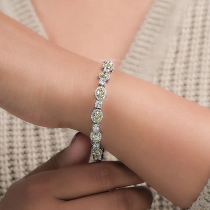 Yellow Oval Cut Halo Lab Grown Diamond Bracelet Bracelet