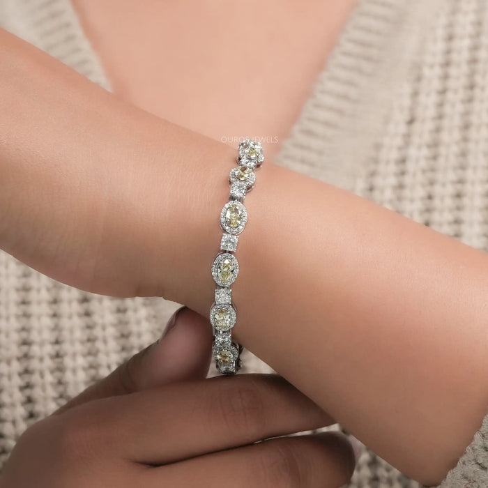 Yellow Oval Cut Halo Diamond Tennis Bracelet