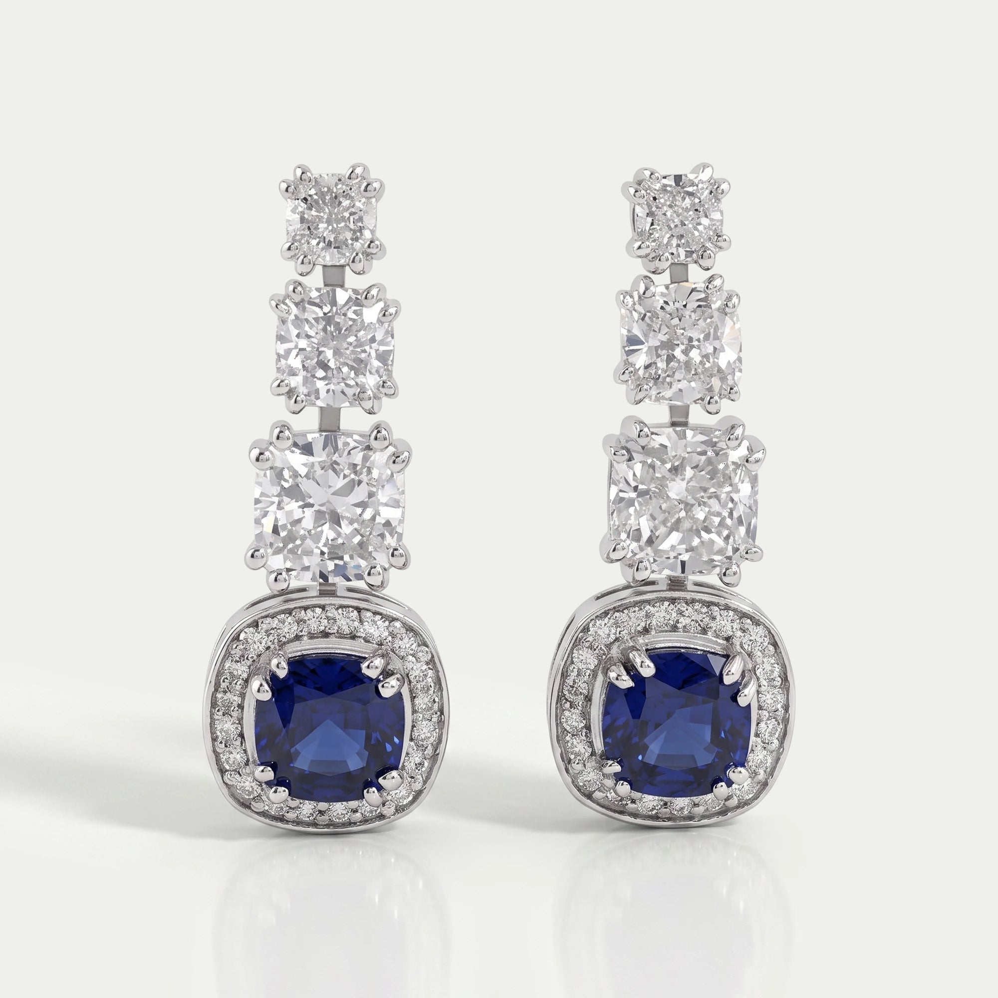 Cushion Cut Gemstone And Diamond Drop Dangle Earrings 
