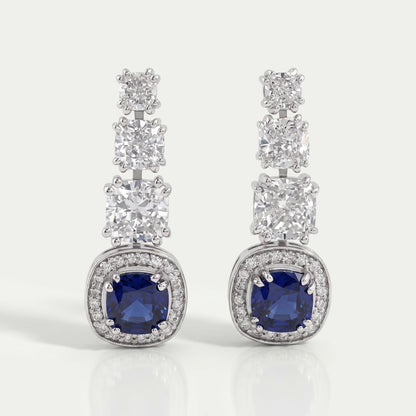 Cushion Cut Gemstone And Diamond Drop Dangle Earrings 