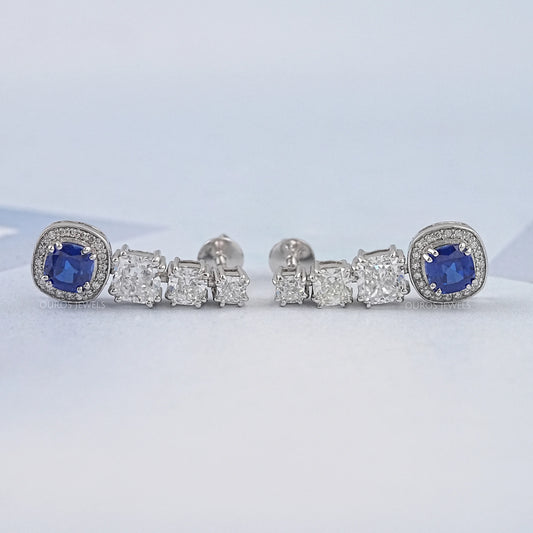 Cushion Cut Gemstone And Diamond Drop Dangle Earrings Earrings