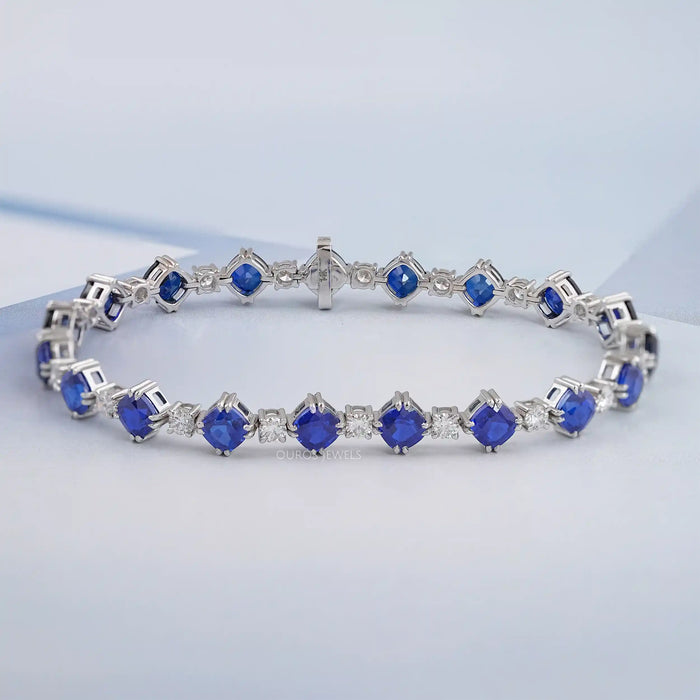 Alternating Cushion Sapphire and Diamond Link Bracelet