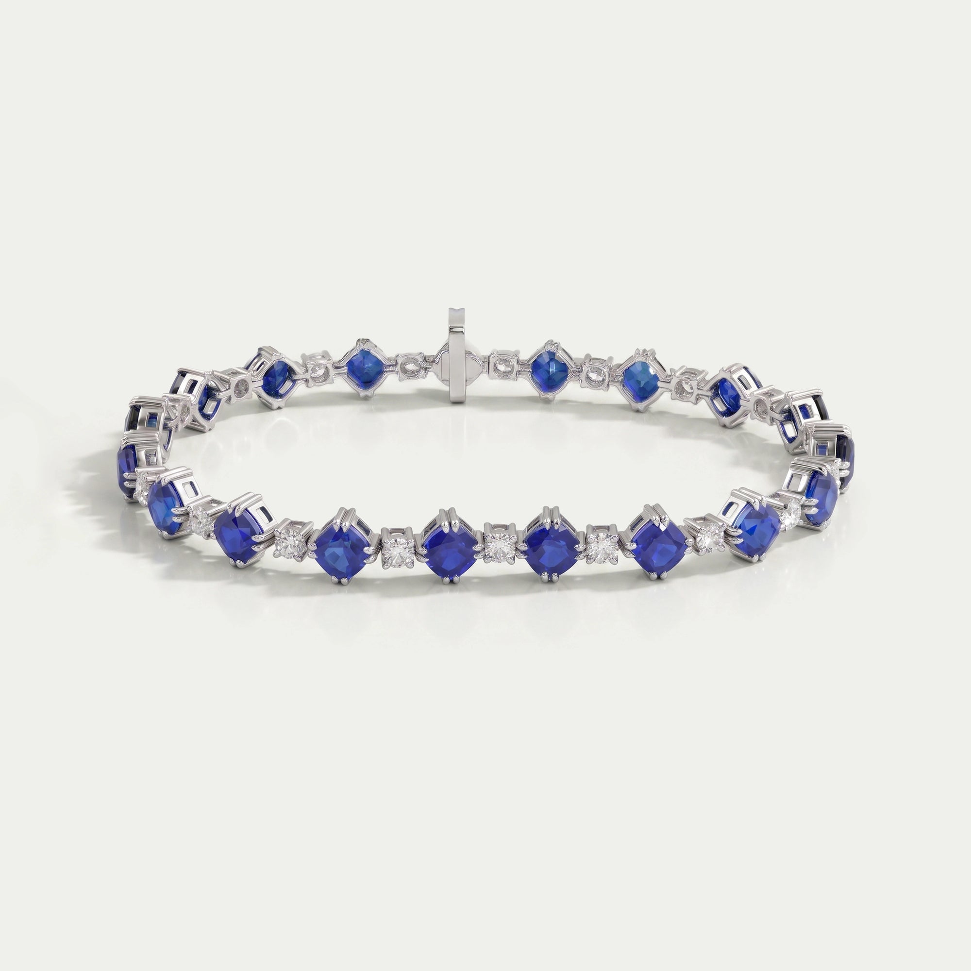 Alternating Cushion Sapphire and Diamond Link Bracelet