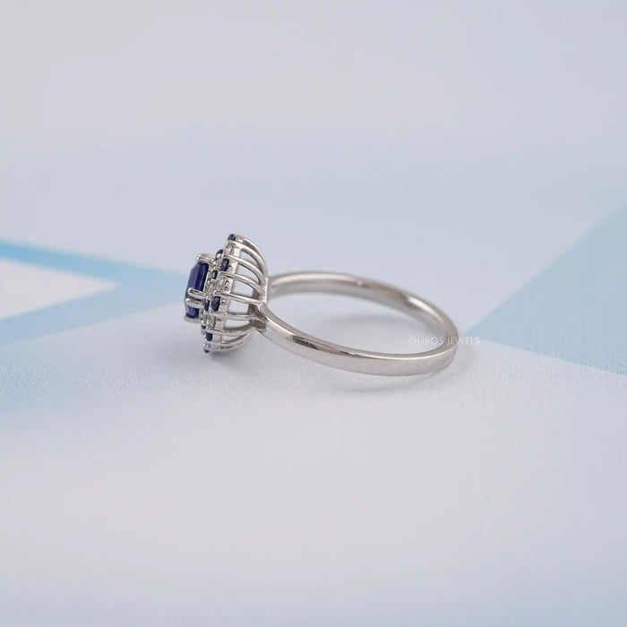 Cushion Sapphire Double Halo Engagement Ring