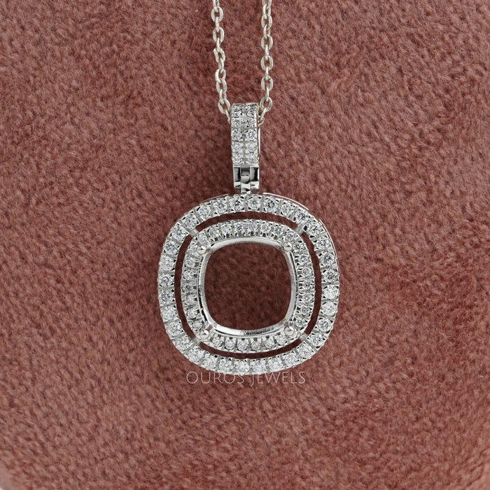 Cushion Shape Double Halo Semi Mount  Pendant