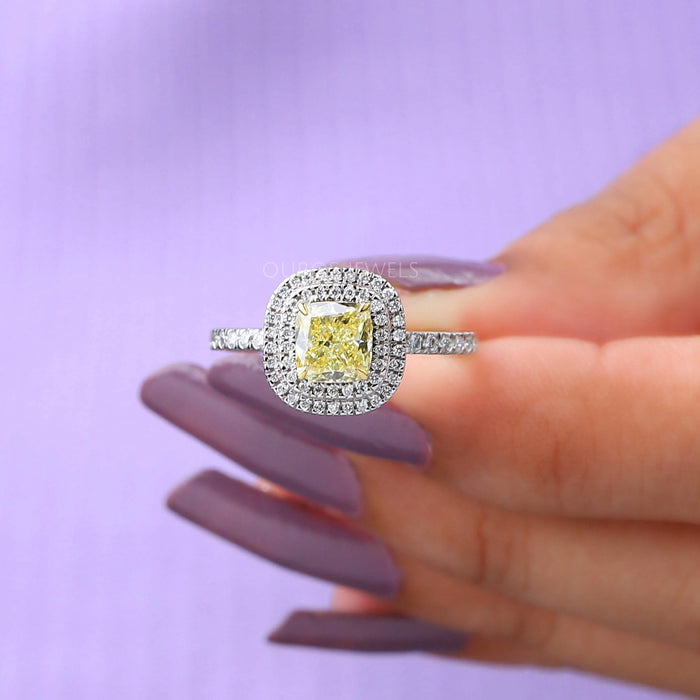 Fancy Yellow Cushion Cut Halo Engagement Ring