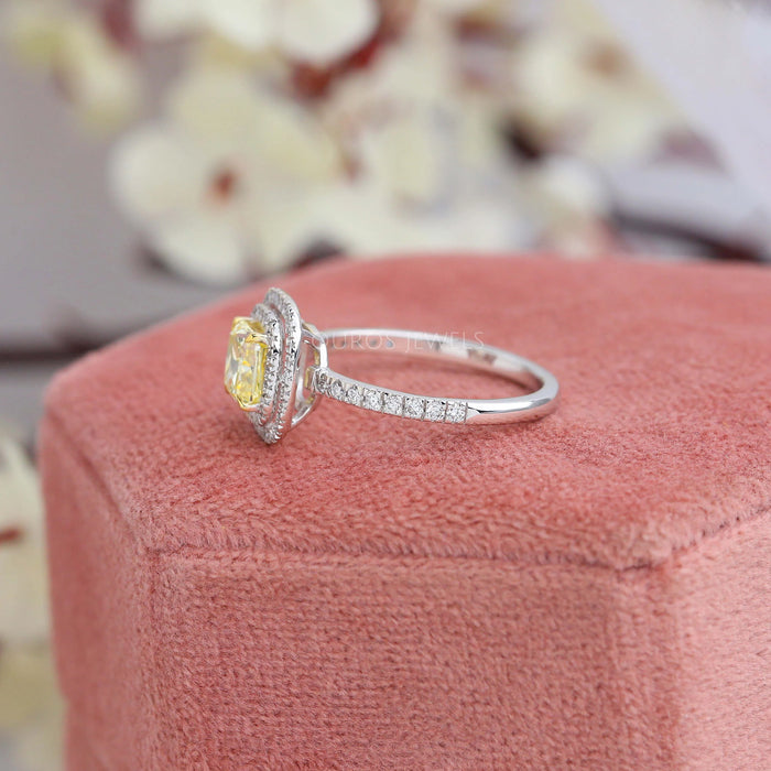 Fancy Yellow Cushion Cut Halo Engagement Ring