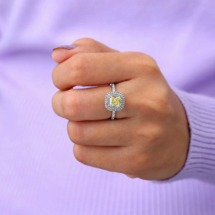 Fancy Yellow Cushion Cut Halo Engagement Ring