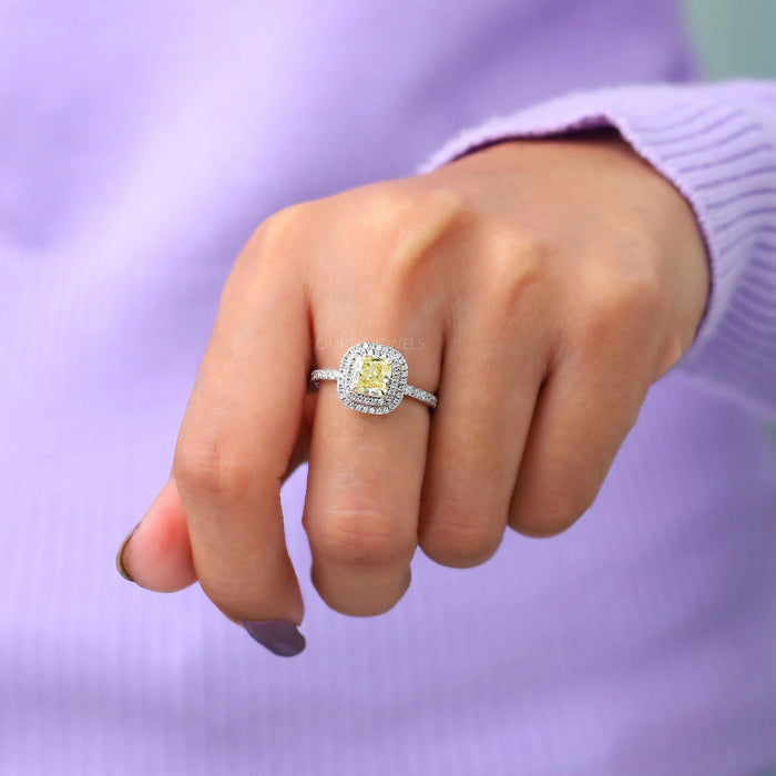 Fancy Yellow Cushion Cut Halo Engagement Ring
