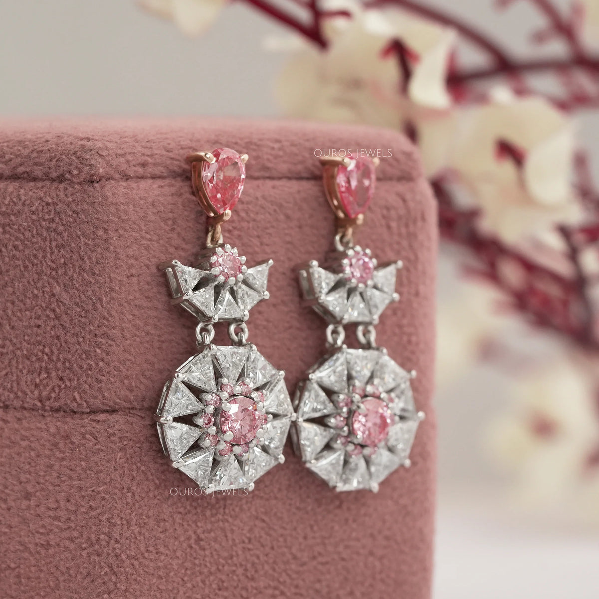 Starbrust Pink Pear Lab Diamond Drop Earrings Earrings
