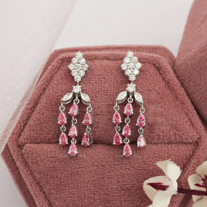 Pink Pear Lab Diamond Chandelier Earrings