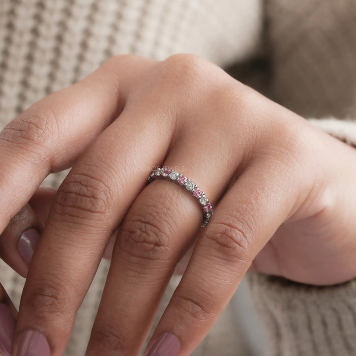 Pink Round Cut Lab Diamond Full Eternity Band