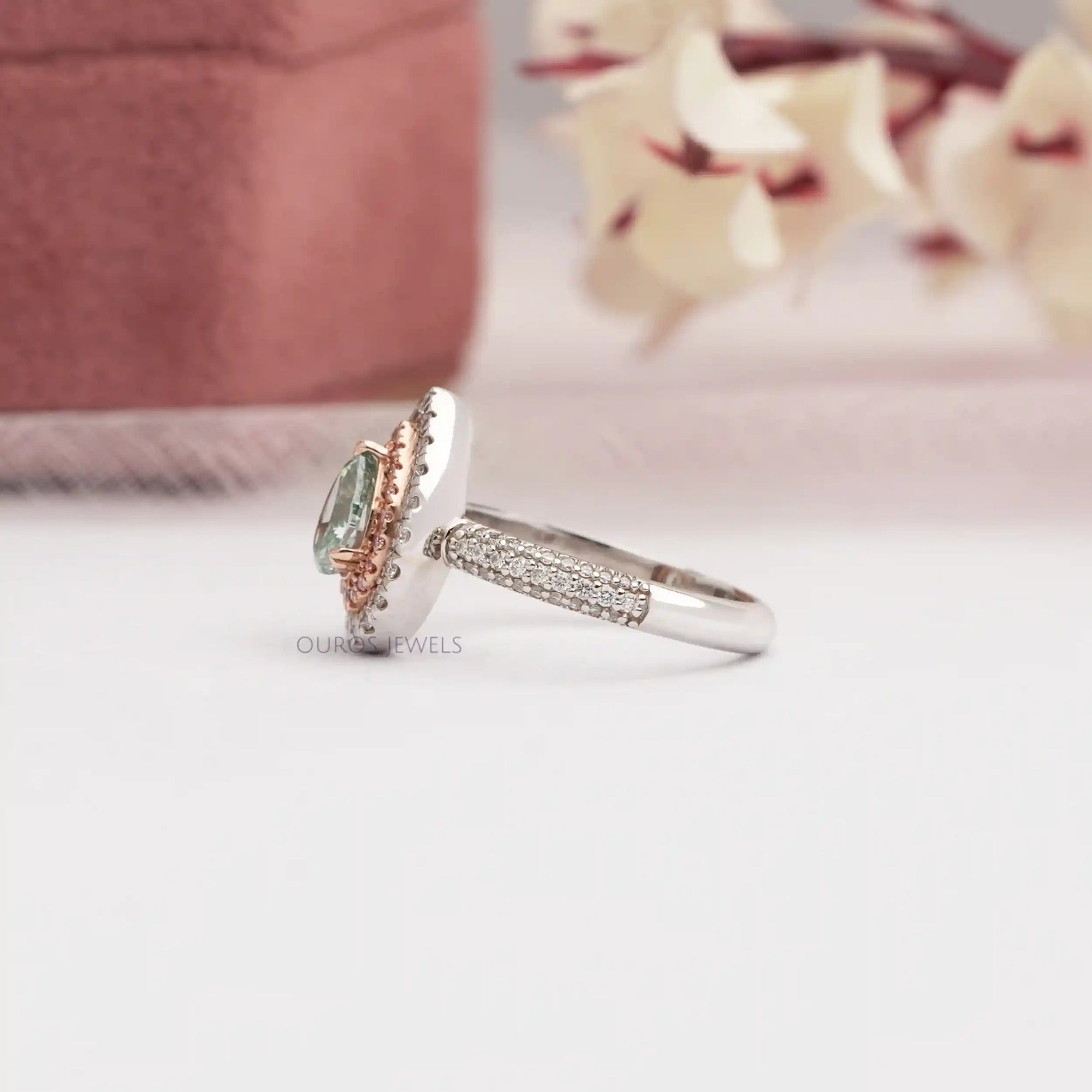 Fancy Vivid Green Pear Cut Lab Diamond Halo Ring Ring