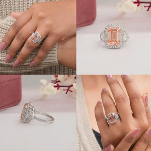 Pink Emerald Cut Three Stone Engagement Ring