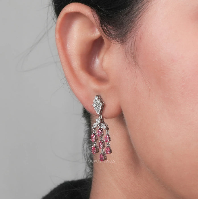 Pink Pear Lab Diamond Chandelier Earrings