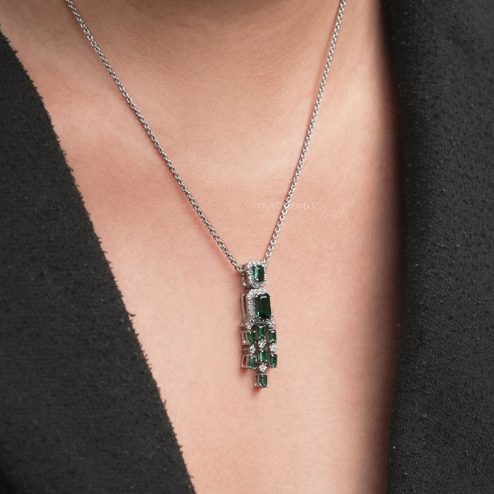Green Emerald Gemstone Halo Chandelier Pendant