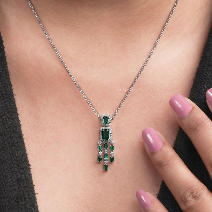 Green Emerald Gemstone Halo Chandelier Pendant