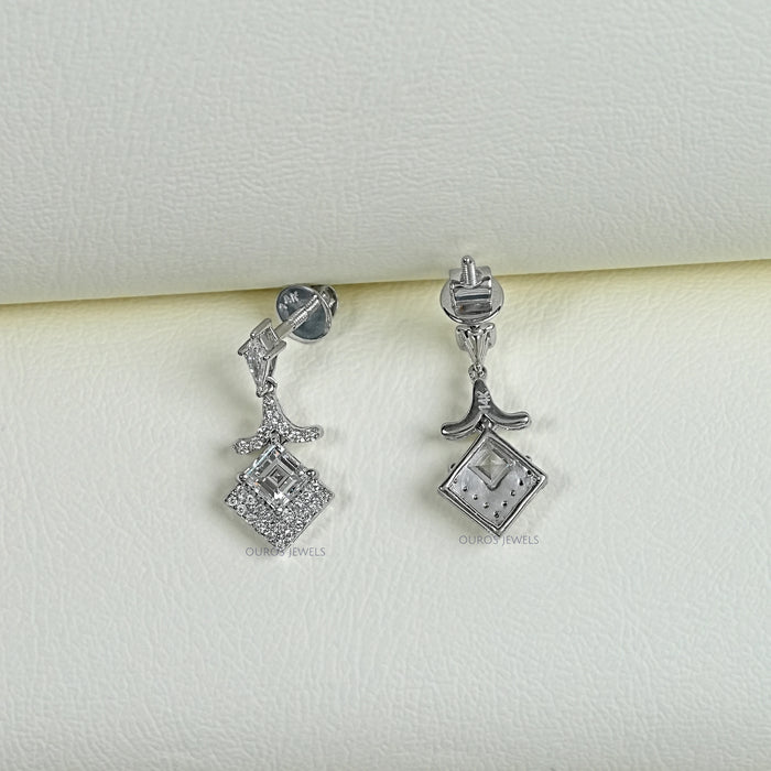 Carre Cut Cluster Diamond Drop Earrings