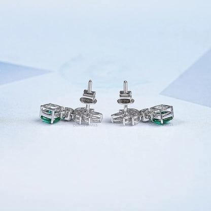 Green Gemstone Cushion And Marquise Drop Earrings Earring