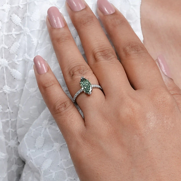 Green Marquise Lab Diamond Solitaire Accent Ring 