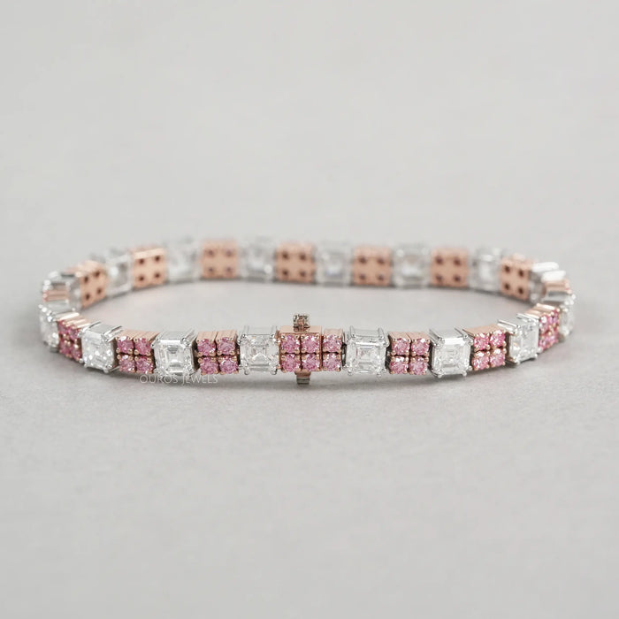 Pink Round & Asscher Cut Diamond Link Bracelet