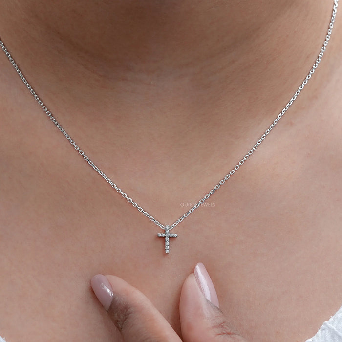 Round Lab Grown Diamond Cross Pendant 