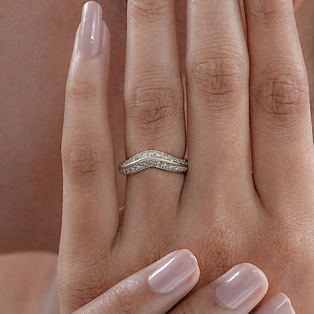 Round Diamond Double Row Curved Wedding Band