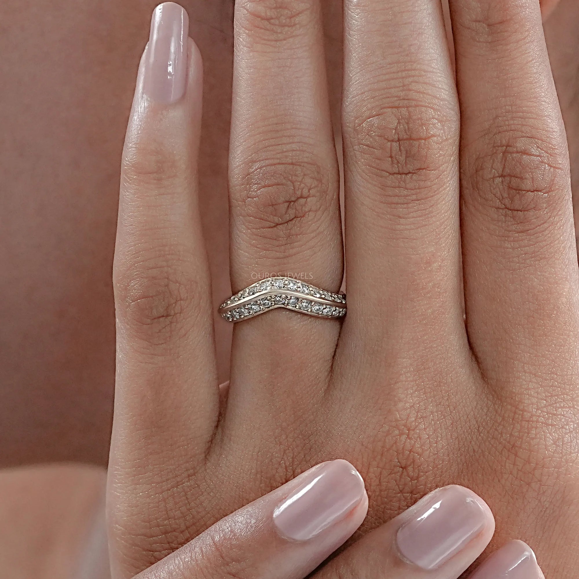 Round Diamond Double Row Curved Wedding Band