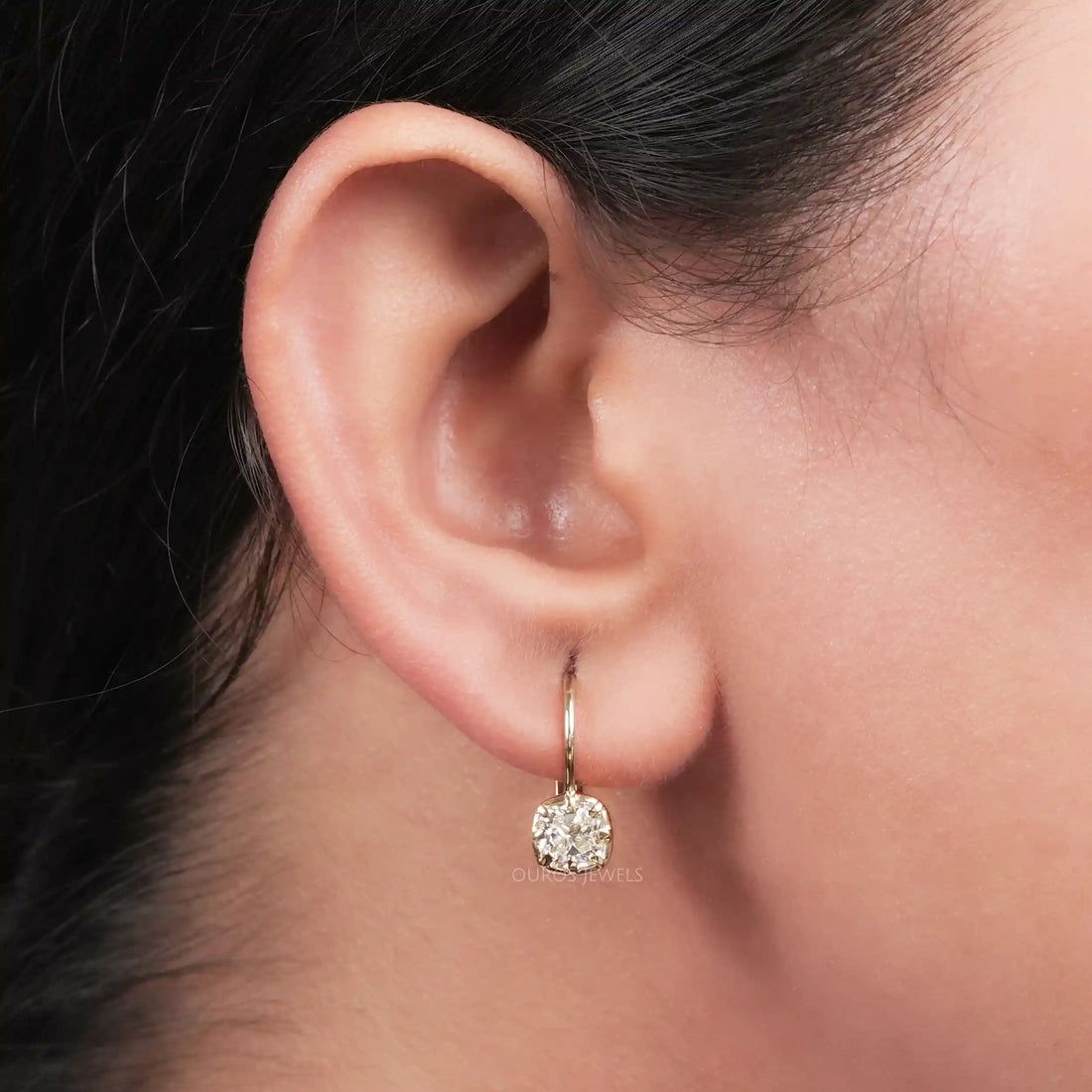 Old Mine Cushion Lab Diamond Drop Dangle Earring