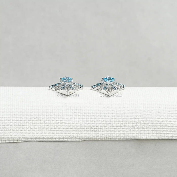 Blue Geometric Diamond Drop Earrings