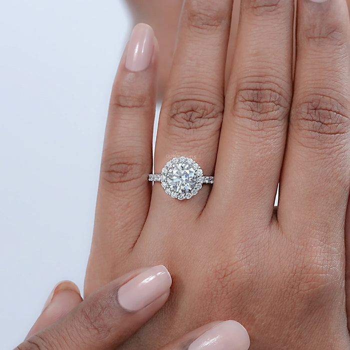 Round Cut Halo Solitaire Engagement Ring  