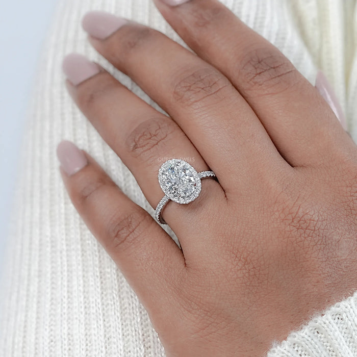 Oval Cut Halo Accent Diamond Engagement Ring 