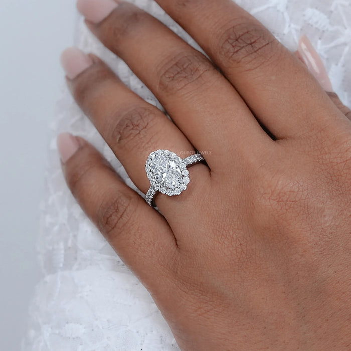 Oval Cut Halo Accent Diamond Engagement Ring