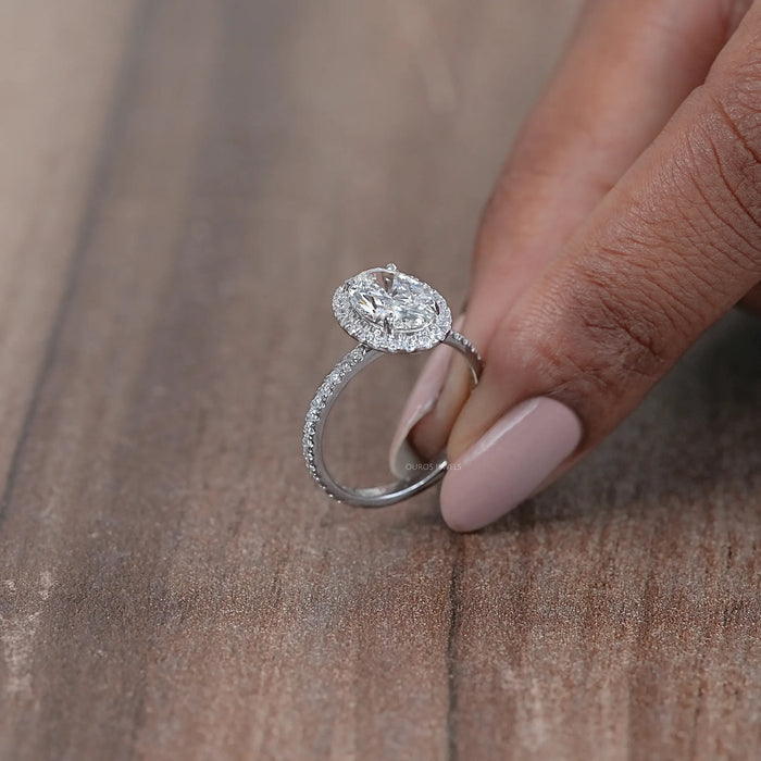 Oval Cut Halo Accent Diamond Engagement Ring 