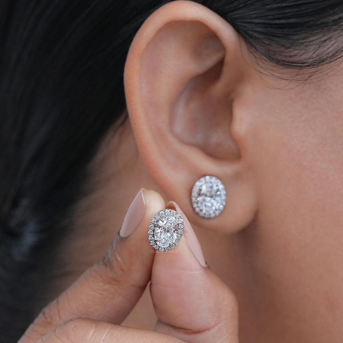 Oval Lab Diamond Halo Stud Earrings Earring