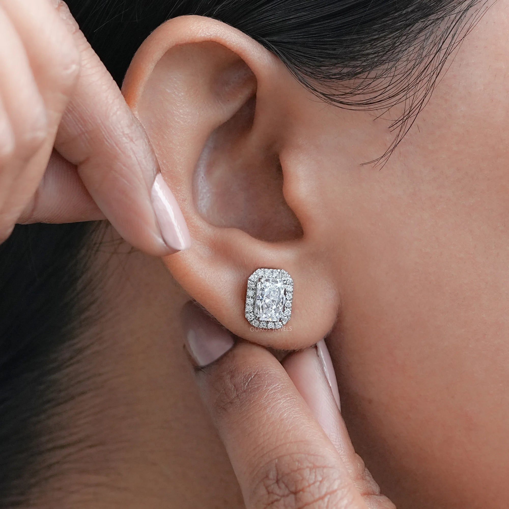Radiant Diamond Halo Stud Earrings Earring