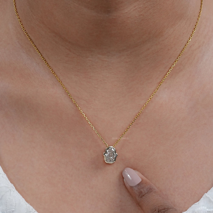 Antique Hamsa Hand Shape Lab Diamond  Solitaire Pendant
