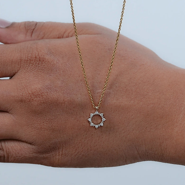 Round Diamond Sun Outline Circle Pendant