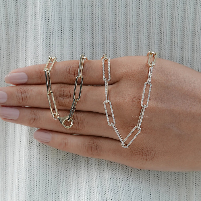 Round Lab Diamond Paperclip Link Necklace